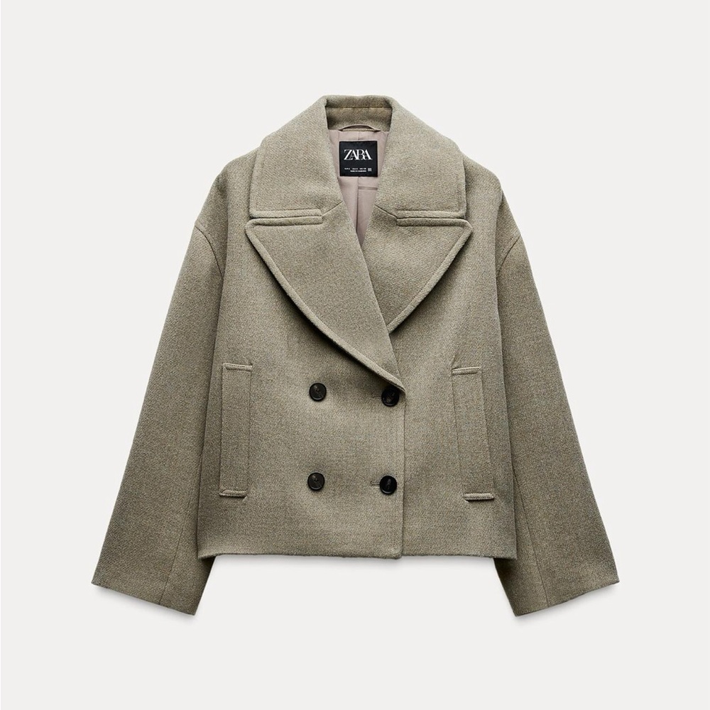 Zara. Double breasted minimalist cropped coat.